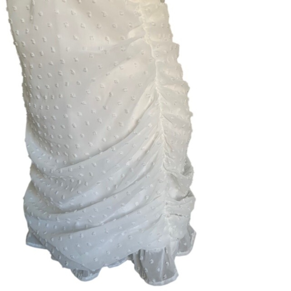 NWT Romantic Coquette Swiss Dot Ivory Ruched V Neck Mini Dress L Bridal Shower L - Picture 3 of 12